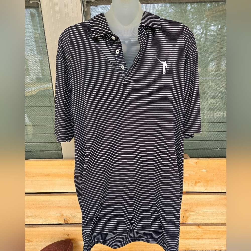 NLU No Laying Up Performance Polo Shirt Striped Black And White Sz L